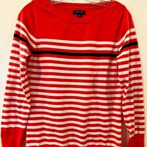 Nautica Womens Pullover Sweater Red Blue Stripe Long Sleeve RoundNeck Sz Large